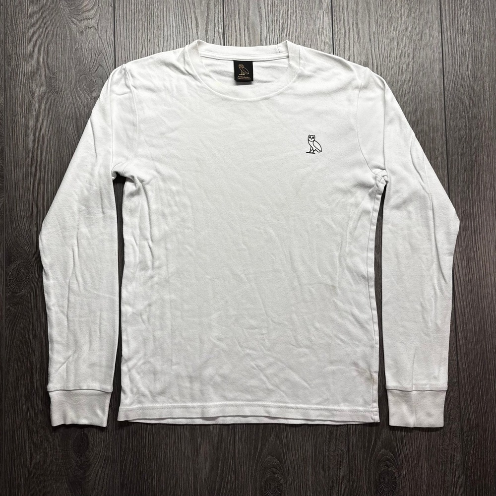 OVO October's Very Own Mens Long Sleeve T-Shirt White Owl Logo XS Canada Made